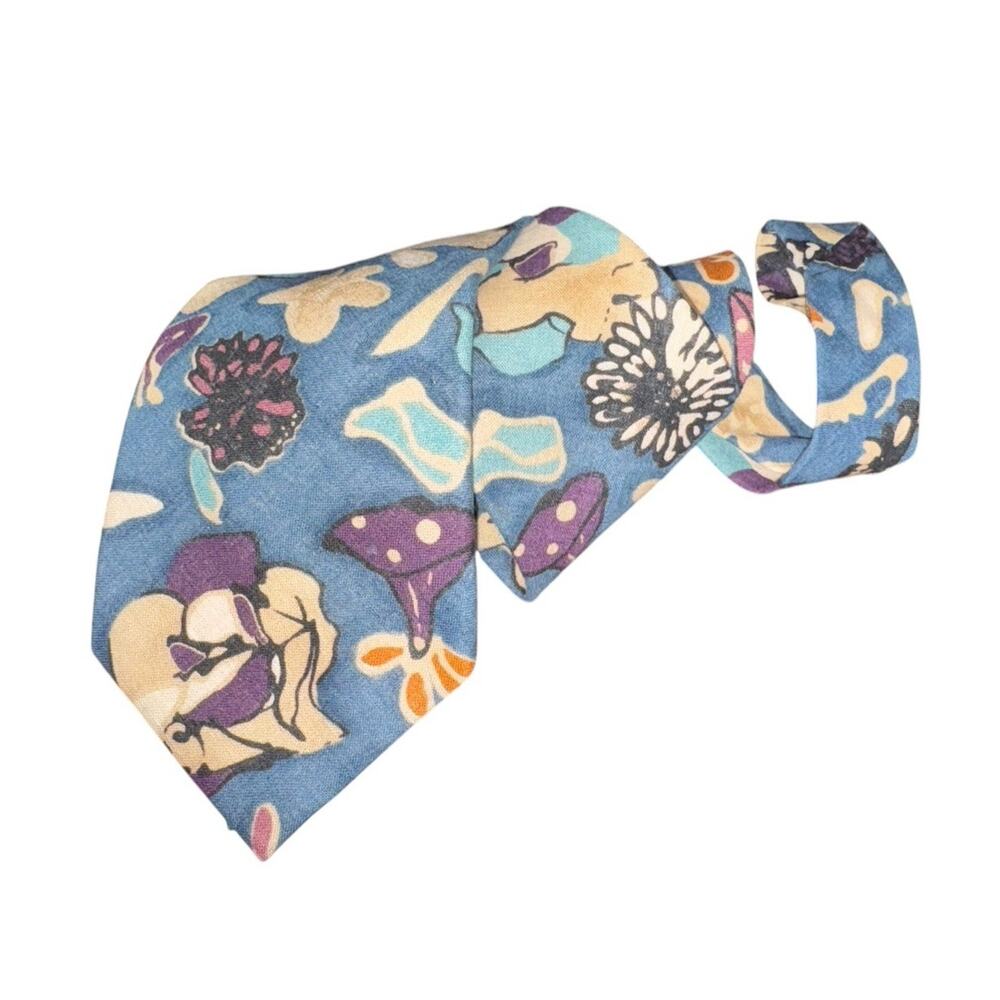 Hunt‎ Club Tie Blue Hawaiian Floral Linen Cotton Blend Extra Long Mens USA Work